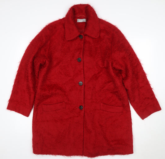 Wallis Women’s Red Mohair Wool Long Overcoat UK 12 Collared
