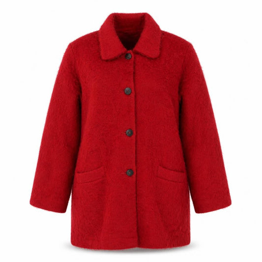 Wallis Women’s Red Mohair Wool Long Overcoat UK 12 Collared