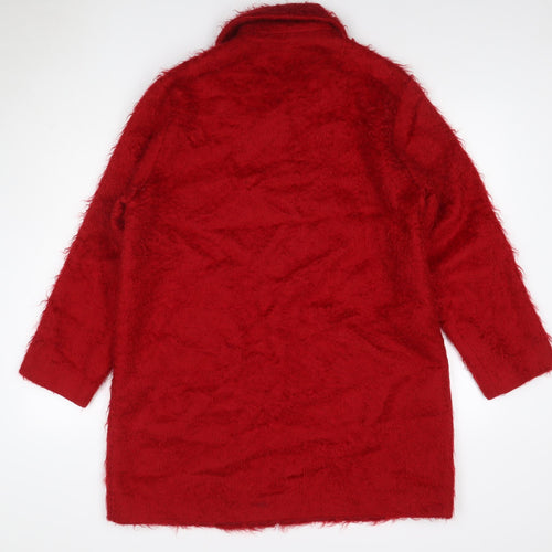 Wallis Women’s Red Mohair Wool Long Overcoat UK 12 Collared
