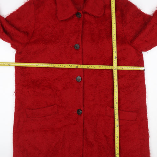 Wallis Women’s Red Mohair Wool Long Overcoat UK 12 Collared