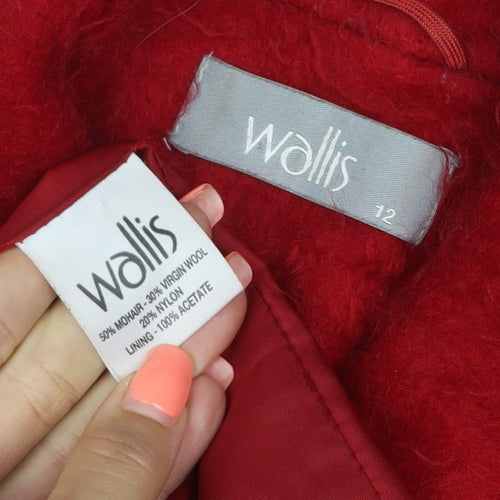 Wallis Women’s Red Mohair Wool Long Overcoat UK 12 Collared