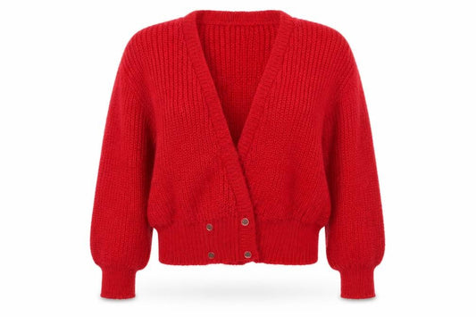 St Michael Women Red Size 10 Vintage Chunky Knit V-Neck Cardigan