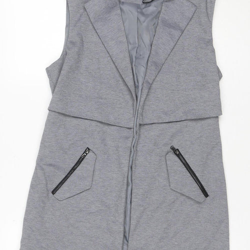 Atmosphere Women Grey Size 10 Long Sleeveless Zip Pocket Waistcoat
