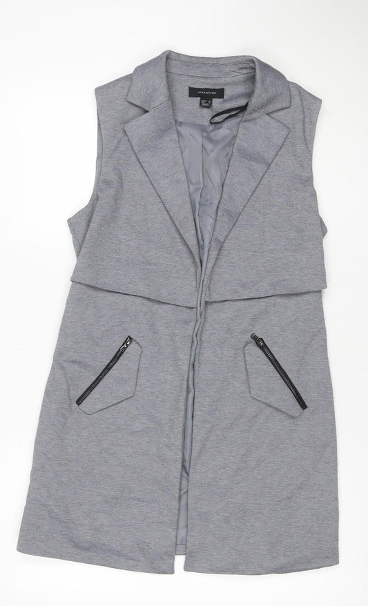 Atmosphere Women Grey Size 10 Long Sleeveless Zip Pocket Waistcoat