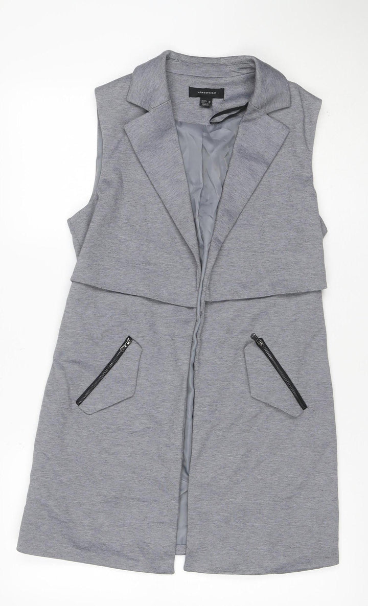 Atmosphere Women Grey Size 10 Long Sleeveless Zip Pocket Waistcoat