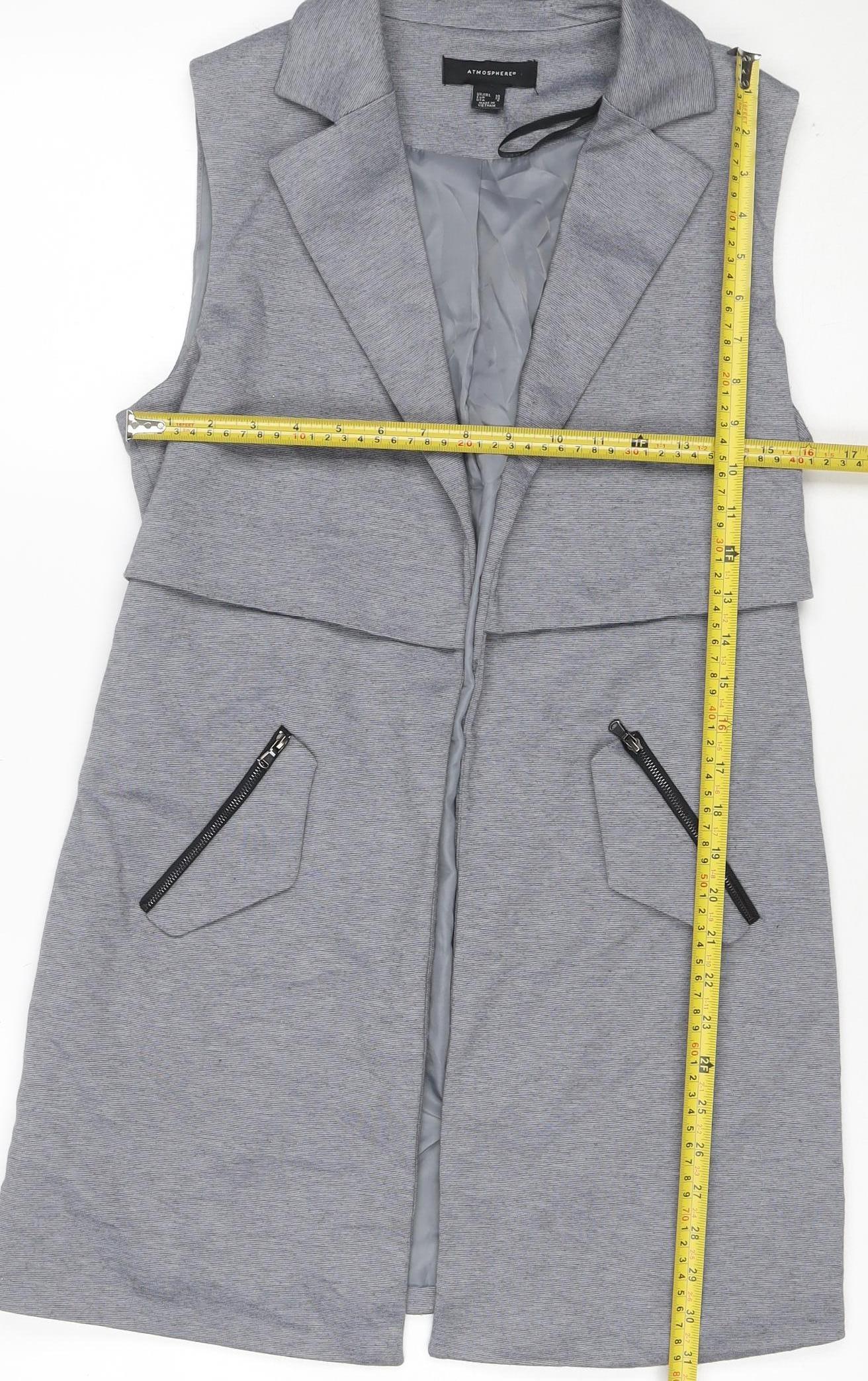 Atmosphere Women Grey Size 10 Long Sleeveless Zip Pocket Waistcoat