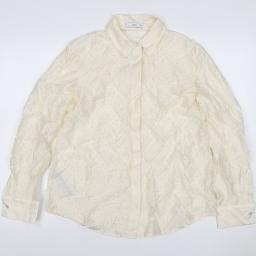 Mango Women Ivory M Sheer Chiffon Embellished Long Sleeve Suit Top
