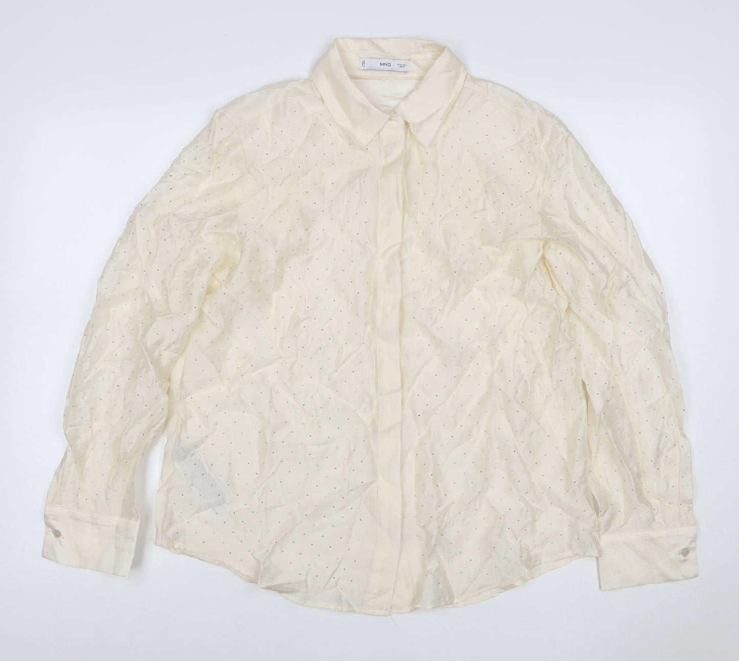 Mango Women Ivory M Sheer Chiffon Embellished Long Sleeve Suit Top