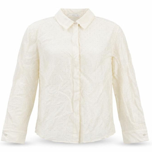 Mango Women Ivory M Sheer Chiffon Embellished Long Sleeve Suit Top