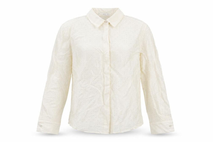 Mango Women Ivory M Sheer Chiffon Embellished Long Sleeve Suit Top
