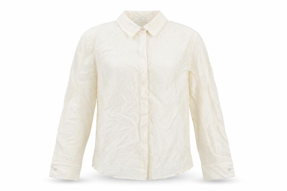 Mango Women Ivory M Sheer Chiffon Embellished Long Sleeve Suit Top