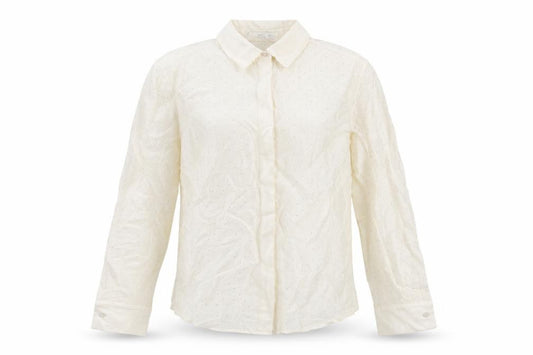 Mango Women Ivory M Sheer Chiffon Embellished Long Sleeve Suit Top