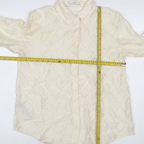 Mango Women Ivory M Sheer Chiffon Embellished Long Sleeve Suit Top