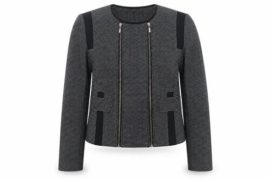 Next Women Black White Geometric Zip Cropped Jacket UK 14 Lined