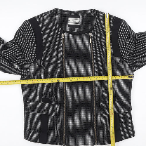 Next Women Black White Geometric Zip Cropped Jacket UK 14 Lined
