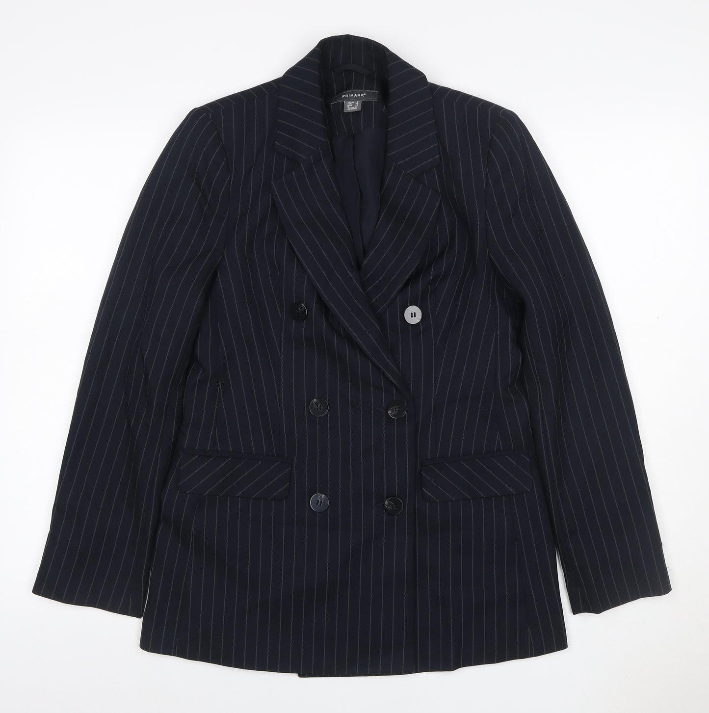 Primark Women Black Pinstripe UK 8 Double-Breasted Peak Lapel Blazer