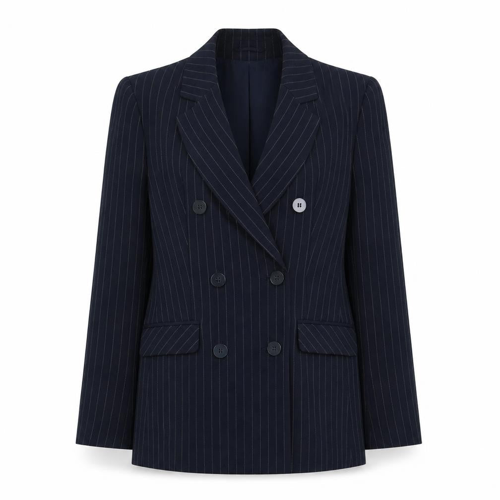 Primark Women Black Pinstripe UK 8 Double-Breasted Peak Lapel Blazer