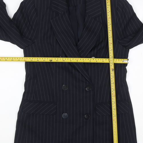 Primark Women Black Pinstripe UK 8 Double-Breasted Peak Lapel Blazer