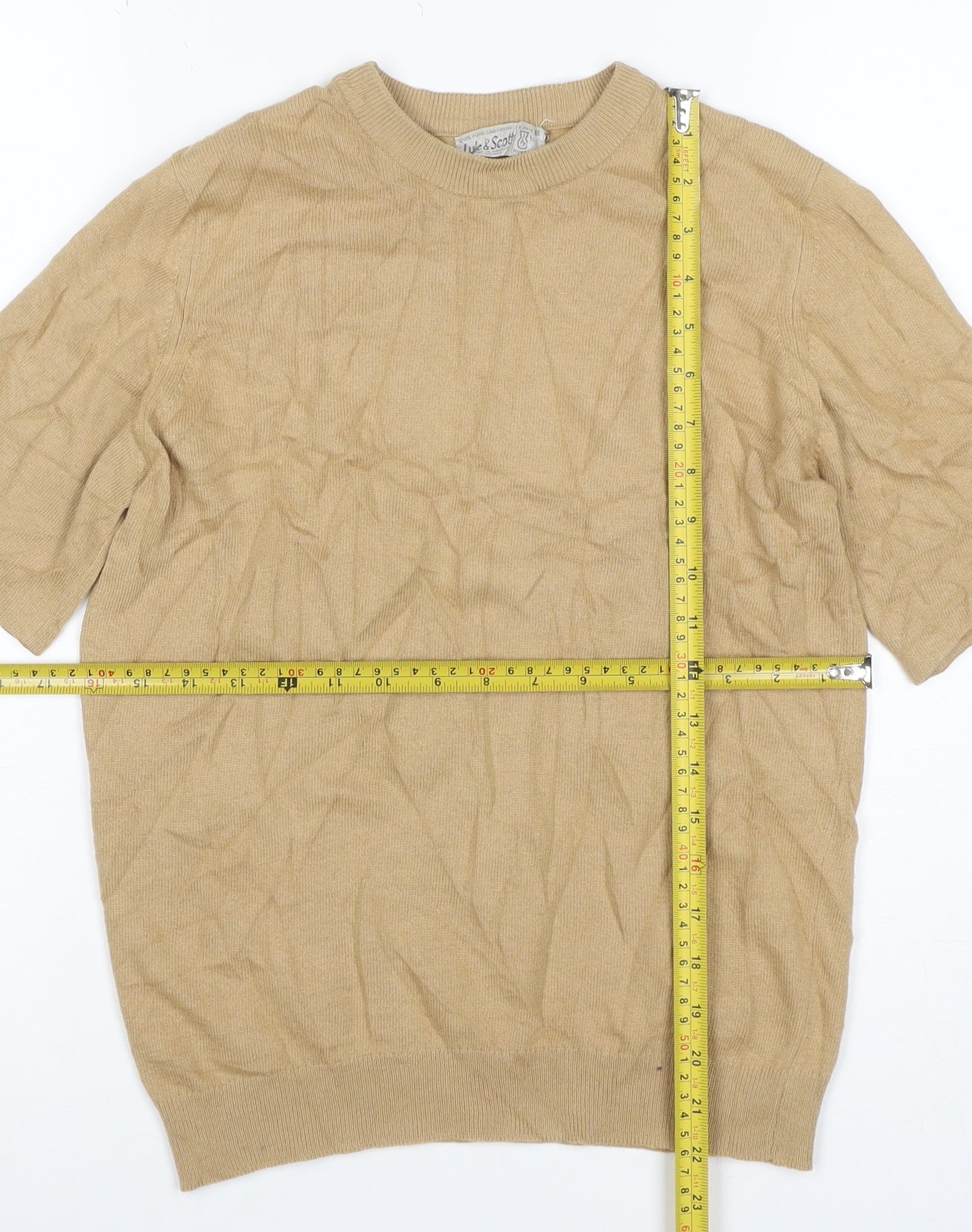 Julie & Scott Women Beige Size 36 Cashmere Knit Short Sleeve Jumper