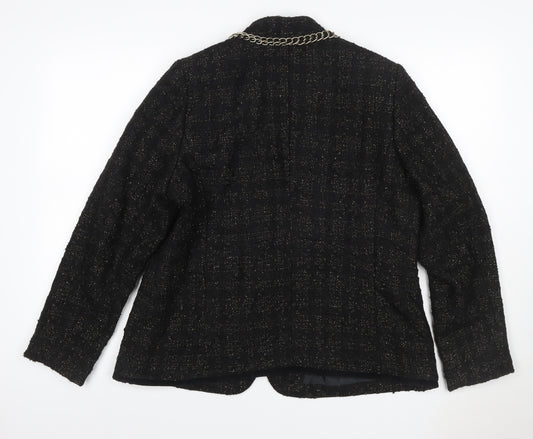Per Una Women Black UK 18 Bouclé Gold Chain Trim Lined Blazer Jacket