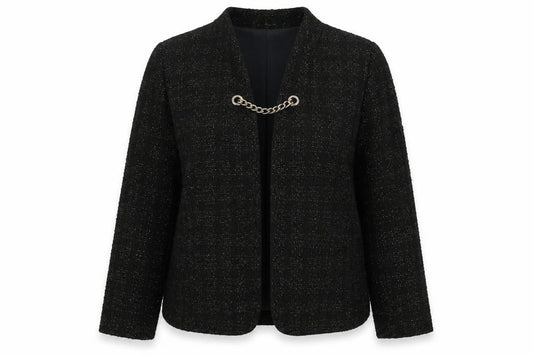 Per Una Women Black UK 18 Bouclé Gold Chain Trim Lined Blazer Jacket