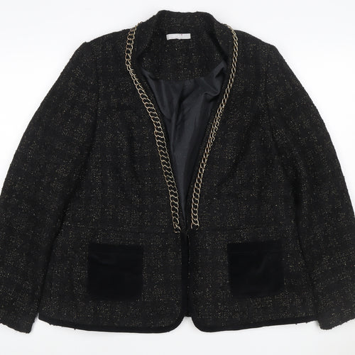 Per Una Women Black UK 18 Bouclé Gold Chain Trim Lined Blazer Jacket