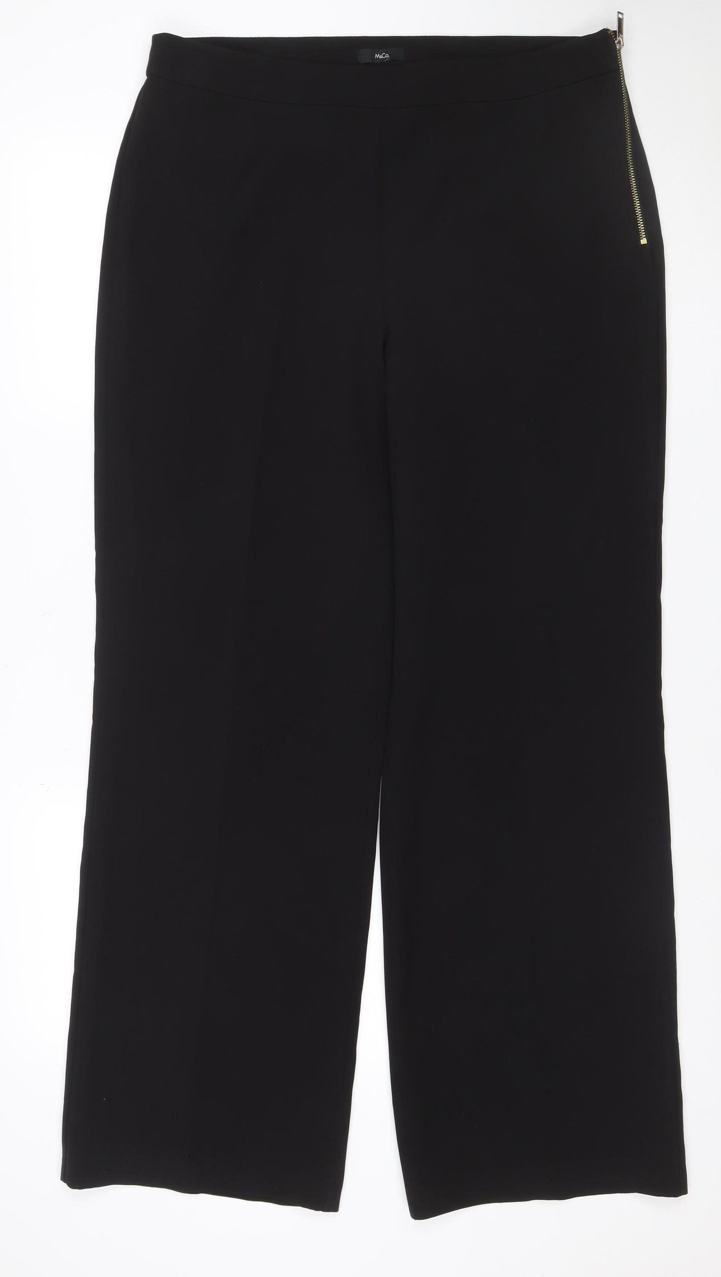 Mango Women Black Size 14 Wide-Leg Smart Trousers Zip Detail