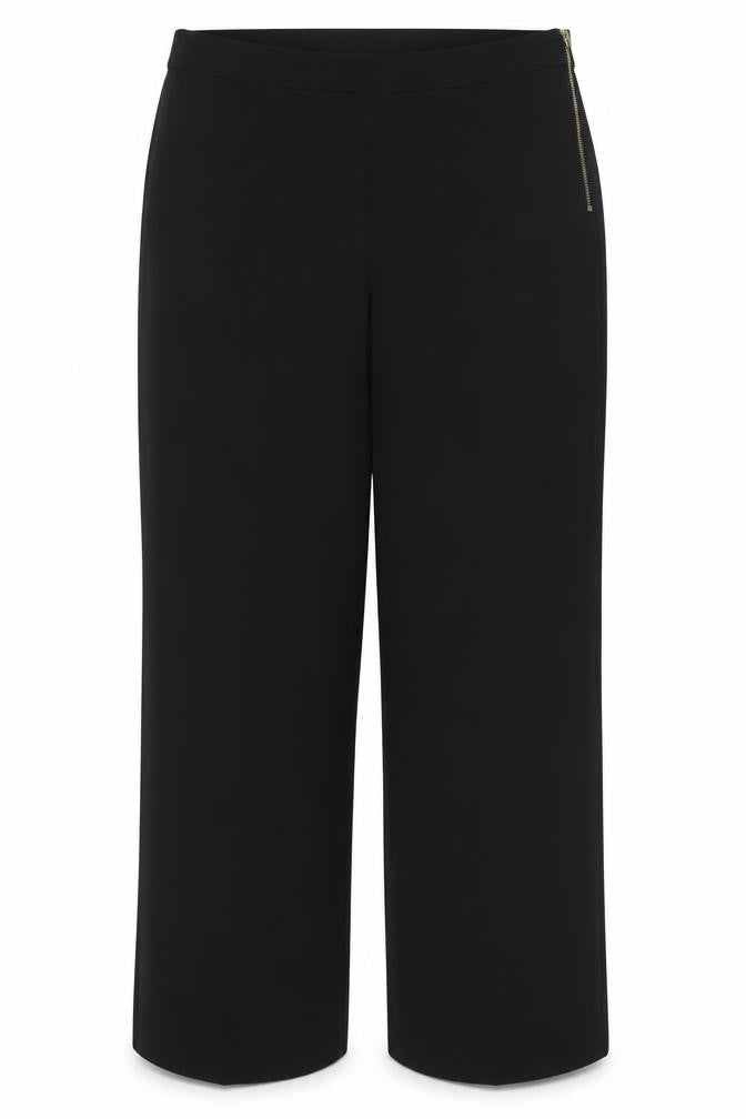 Mango Women Black Size 14 Wide-Leg Smart Trousers Zip Detail