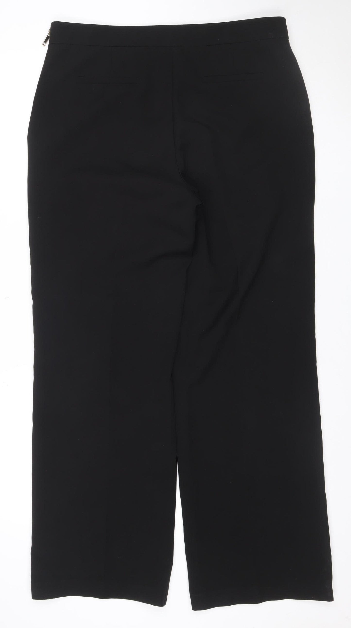 Mango Women Black Size 14 Wide-Leg Smart Trousers Zip Detail