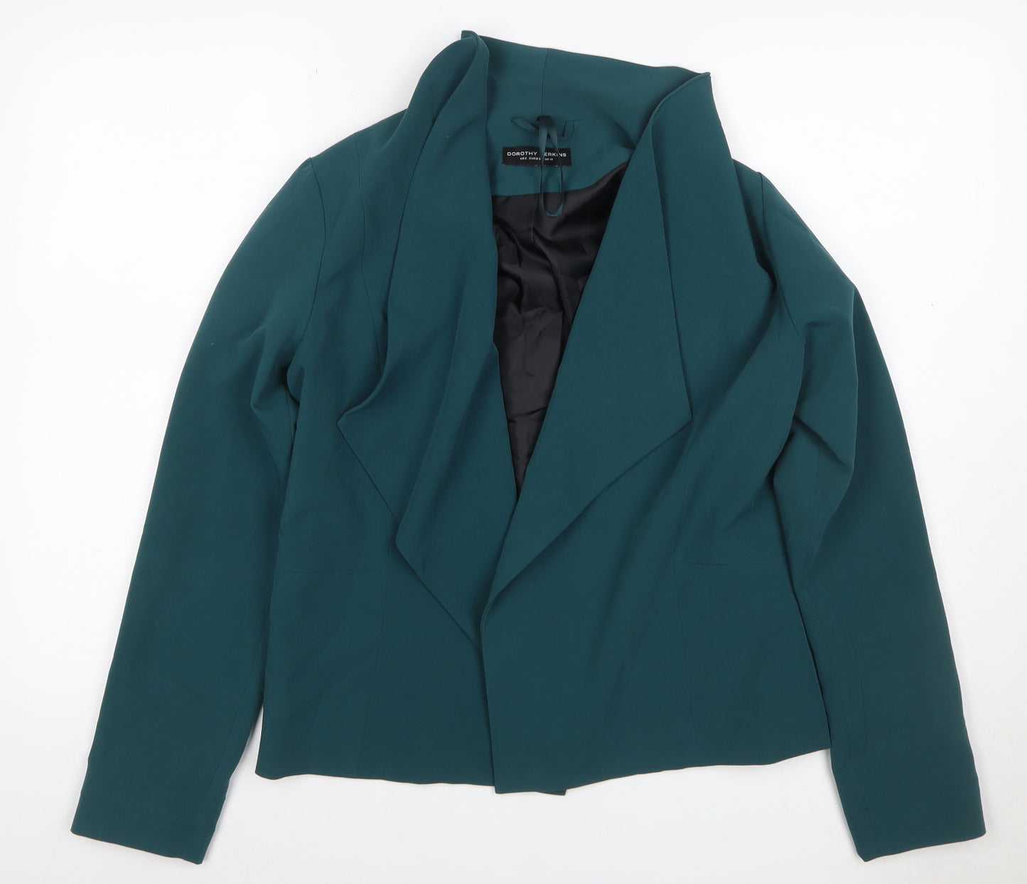 Dorothy Perkins Women Green UK 10 Lined Open Front Shawl Lapel Blazer