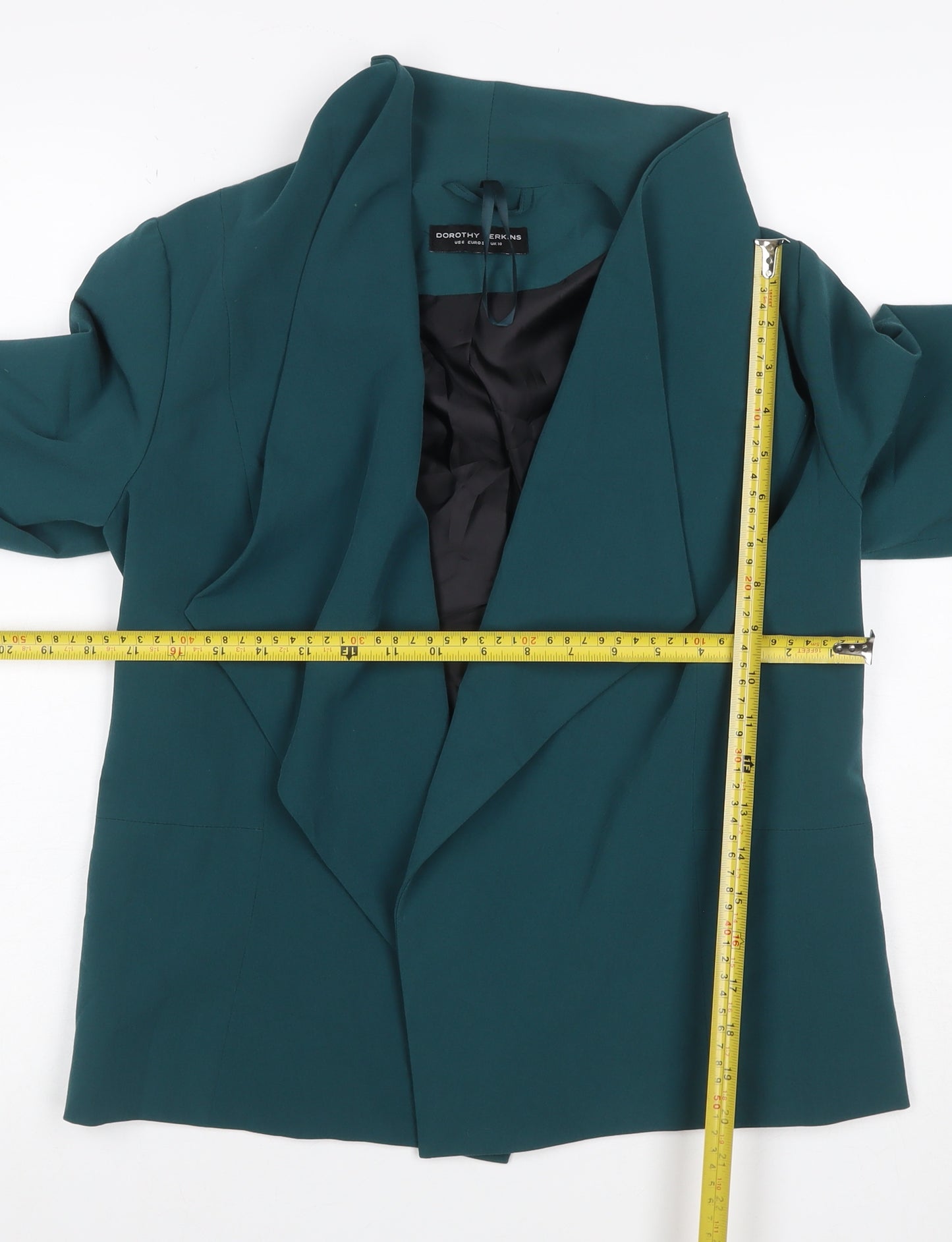 Dorothy Perkins Women Green UK 10 Lined Open Front Shawl Lapel Blazer