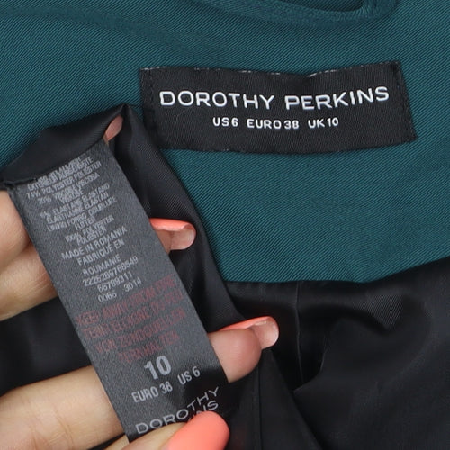Dorothy Perkins Women Green UK 10 Lined Open Front Shawl Lapel Blazer