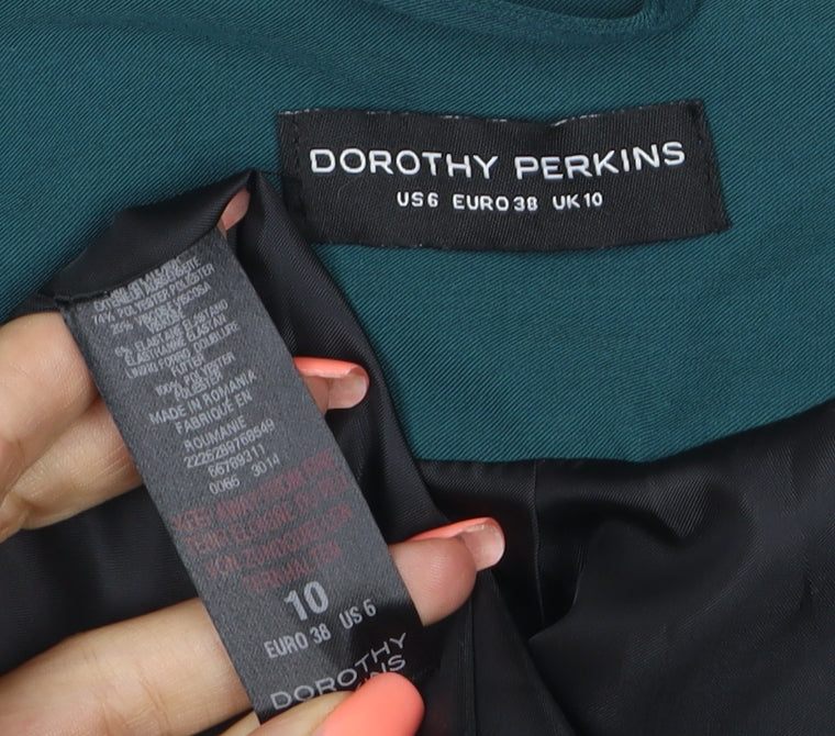 Dorothy Perkins Women Green UK 10 Lined Open Front Shawl Lapel Blazer