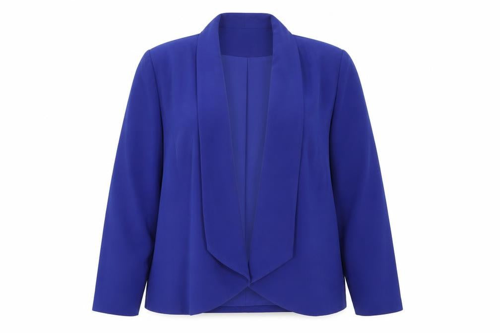 Front view of Kaleidoscope Women Blue UK 22 Open Front Shawl Collar Blazer Jacket