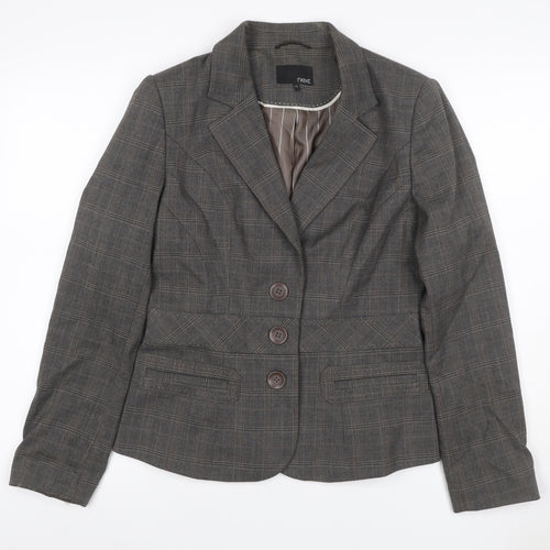 Next Women Grey Check Blazer UK 12 Regular Single-Breasted Workwear