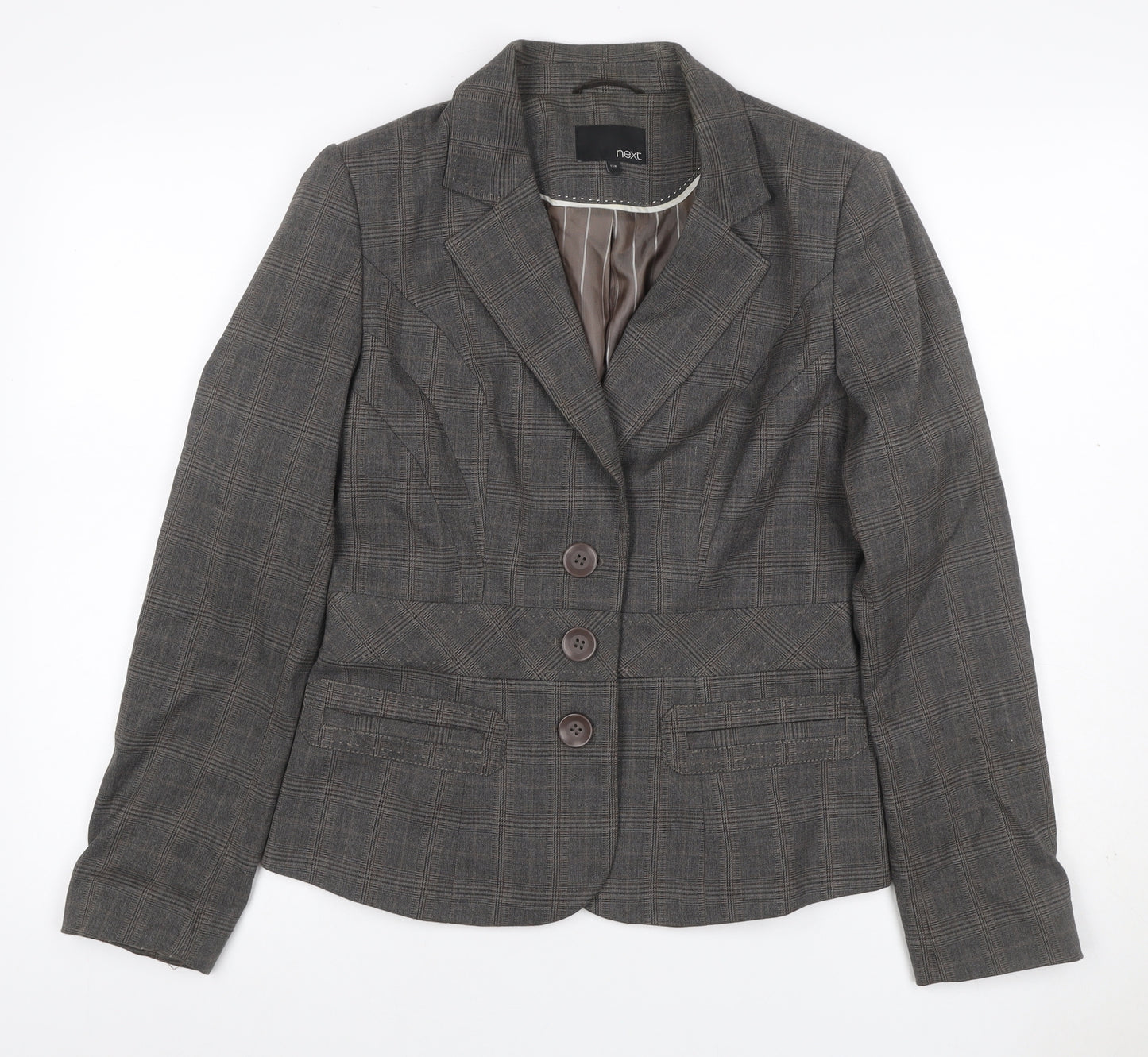Next Women Grey Check Blazer UK 12 Regular Single-Breasted Workwear
