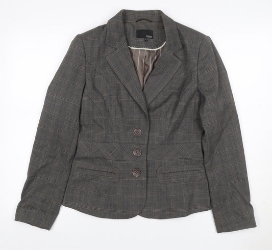 Next Women Grey Check Blazer UK 12 Regular Single-Breasted Workwear