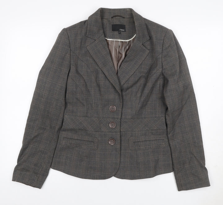 Next Women Grey Check Blazer UK 12 Regular Single-Breasted Workwear