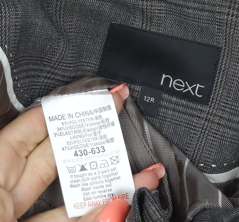 Next Women Grey Check Blazer UK 12 Regular Single-Breasted Workwear