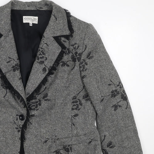 Gold by Michael H Women Grey Black Floral Blazer Jacket UK 18 Lined