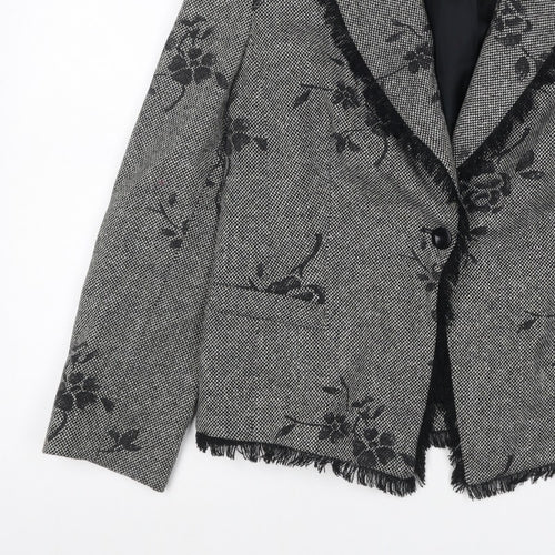 Gold by Michael H Women Grey Black Floral Blazer Jacket UK 18 Lined