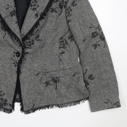 Gold by Michael H Women Grey Black Floral Blazer Jacket UK 18 Lined