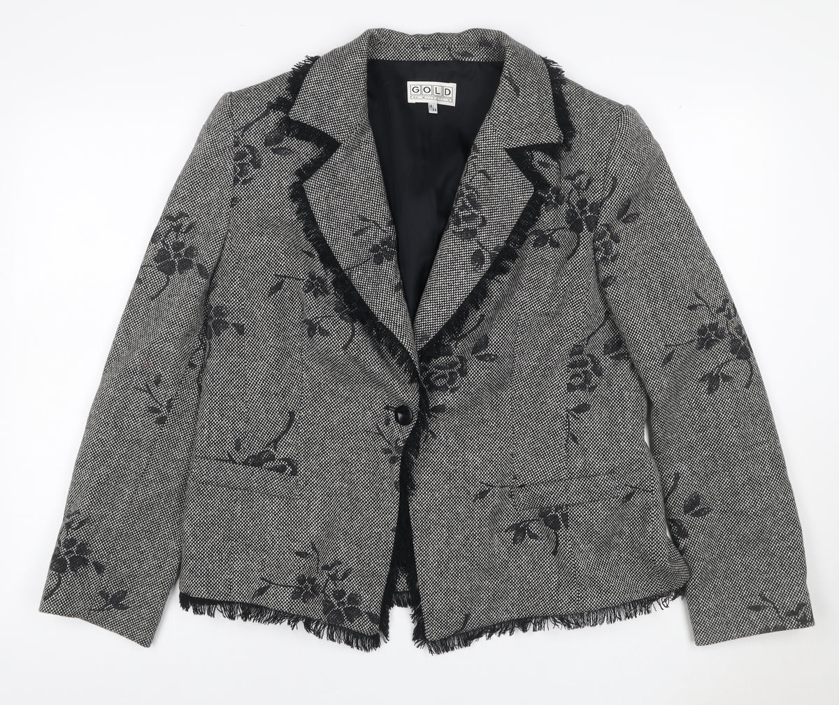 Gold by Michael H Women Grey Black Floral Blazer Jacket UK 18 Lined