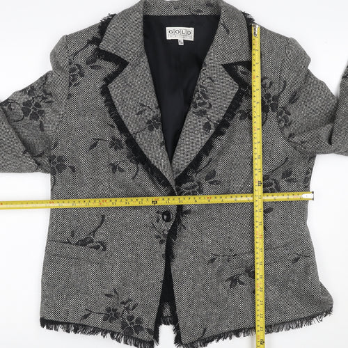 Gold by Michael H Women Grey Black Floral Blazer Jacket UK 18 Lined
