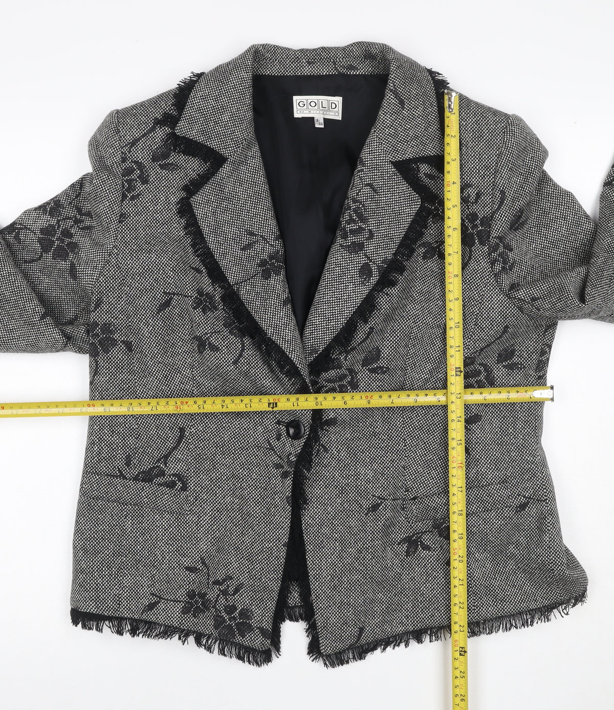 Gold by Michael H Women Grey Black Floral Blazer Jacket UK 18 Lined