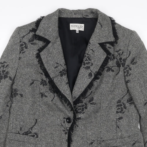 Gold by Michael H Women Grey Black Floral Blazer Jacket UK 18 Lined