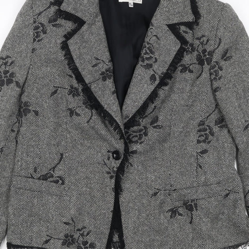 Gold by Michael H Women Grey Black Floral Blazer Jacket UK 18 Lined