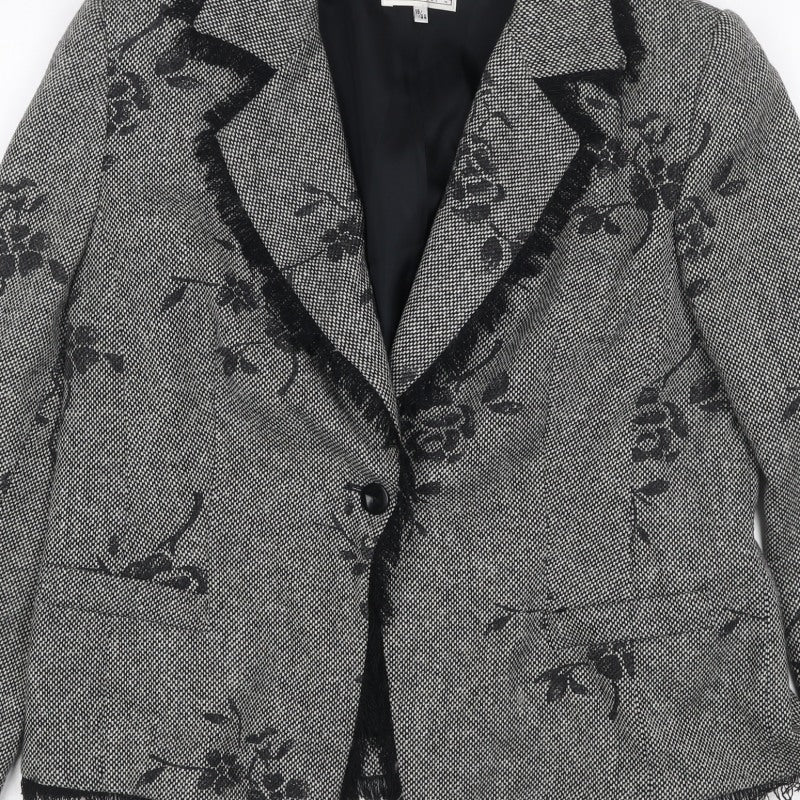 Gold by Michael H Women Grey Black Floral Blazer Jacket UK 18 Lined