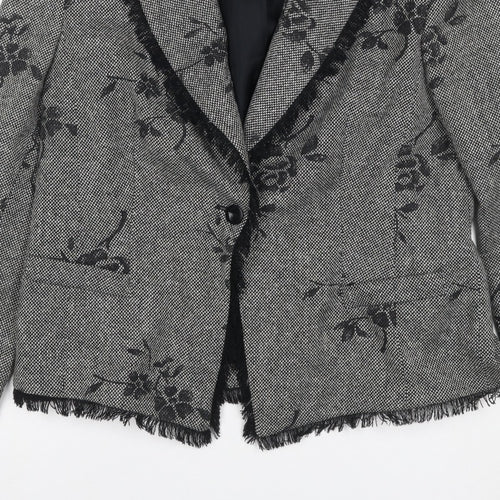 Gold by Michael H Women Grey Black Floral Blazer Jacket UK 18 Lined