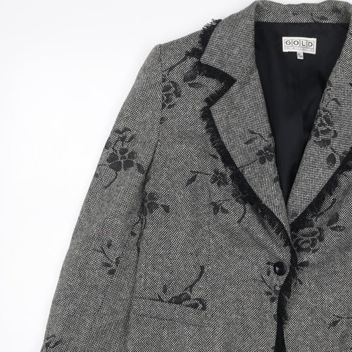 Gold by Michael H Women Grey Black Floral Blazer Jacket UK 18 Lined
